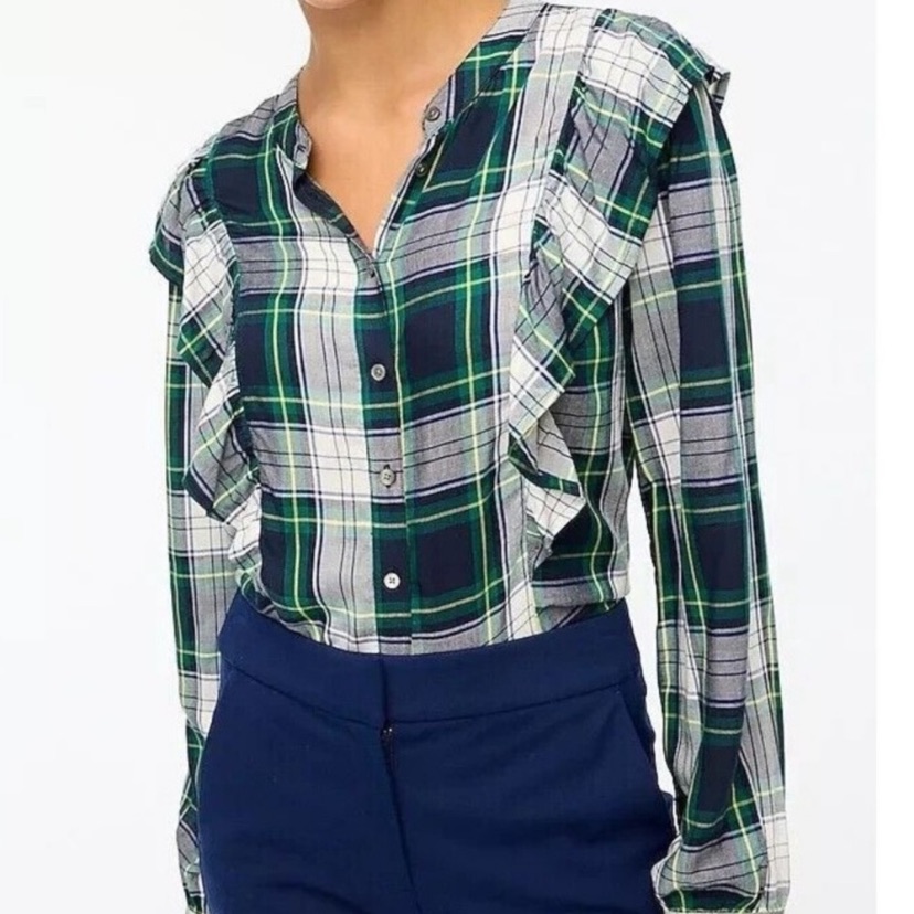 J Crew Nwt Plaid Ruffle Button Front Shirt Top Bl726 Medium 2022 Country